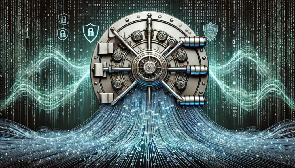 Graphic Element: A conceptual illustration of a locked vault door set against lines of code, symbolizing the fusion of physical and digital security.