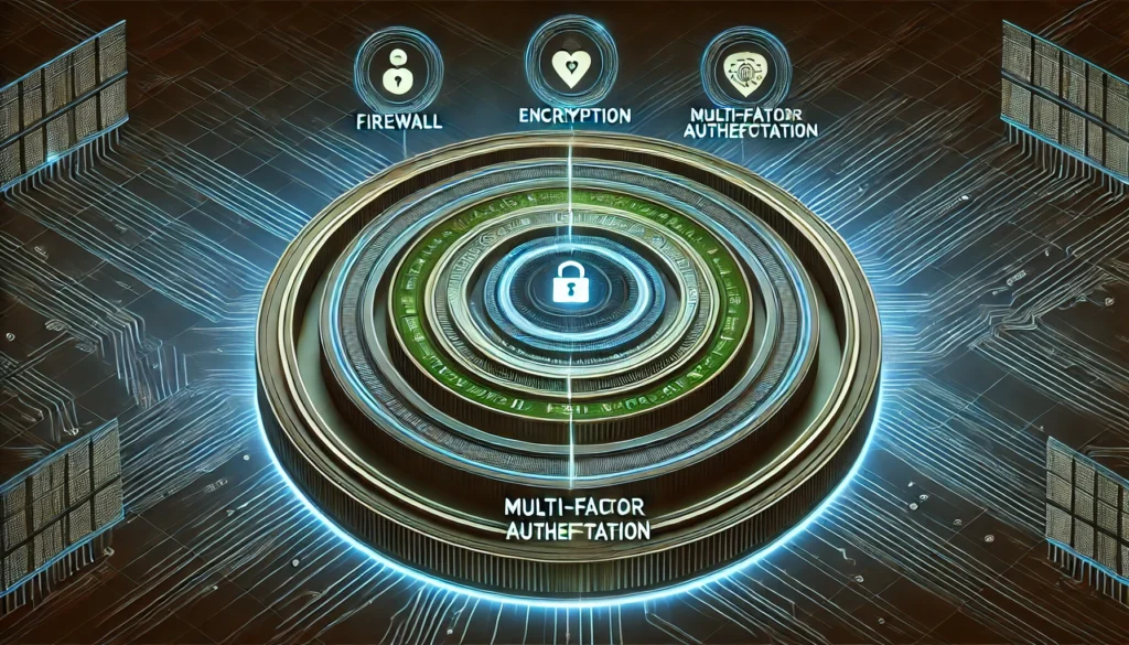 Graphic Element: A stylized depiction of concentric circles representing multiple layers of security, with an icon representing you or your business at the center, illustrating the multi-layered defense approach.