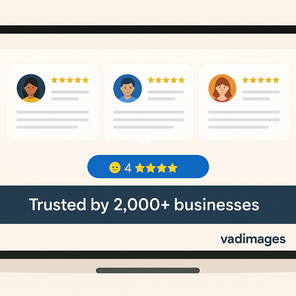 Modern landing page section with animated testimonials, star ratings, client photos, and a “trusted by 2,000+ businesses” banner