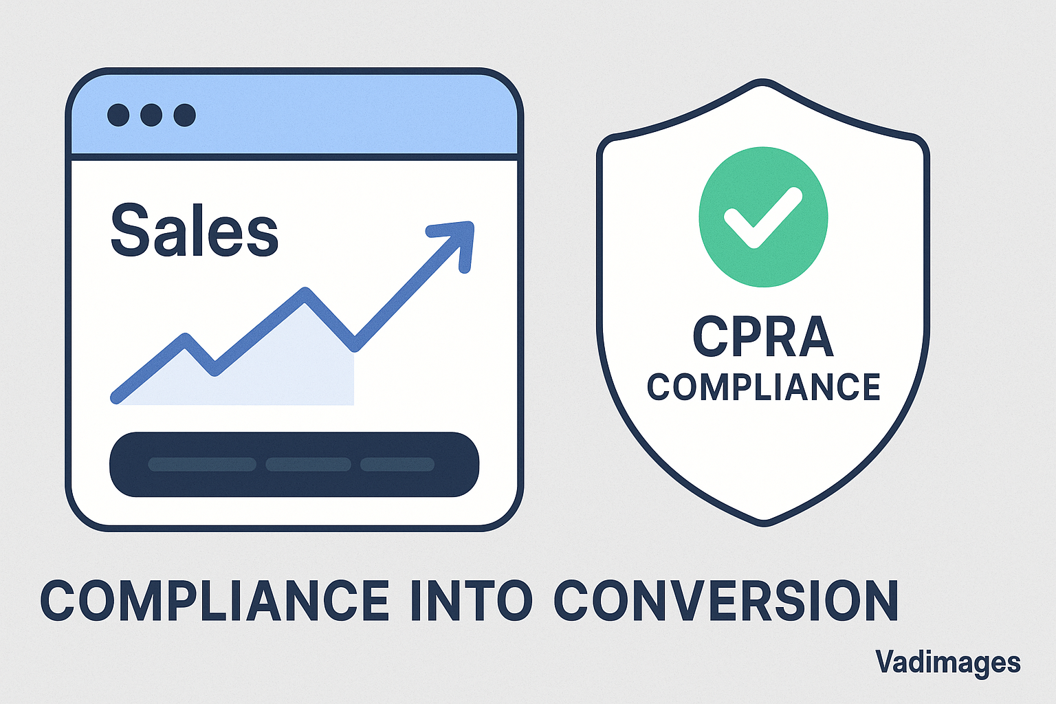 Split‑screen testimonial card; left shows a retailer’s sales dashboard spiking after implementing Vadimages consent portal, right displays a CPRA compliance badge